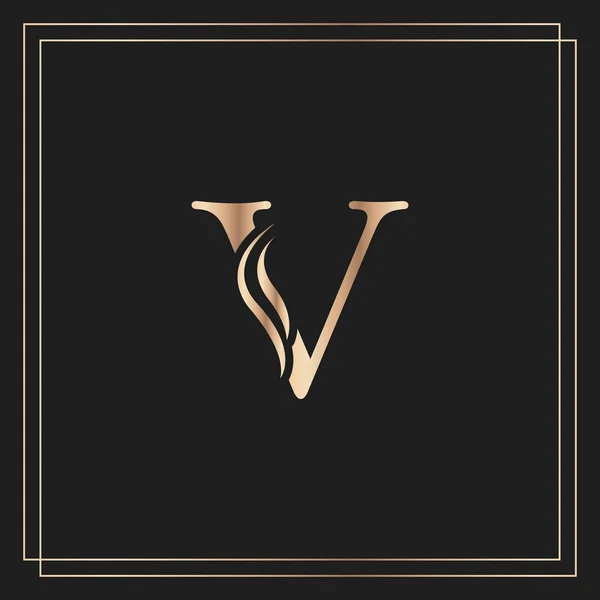 エレガントな文字V優雅なロイヤルカリグラフィック美しいロゴ ブックデザイン ブランド名 レストラン ブティック またはホテルのためのヴィンテージゴールドドローエンブレム — ストックベクタ