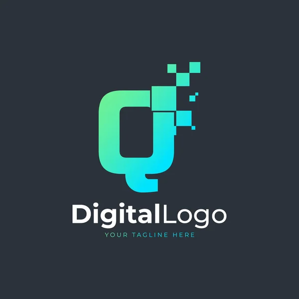 Tekniskt Brev Logotypen Blå Och Grön Geometrisk Form Med Fyrkantiga — Stock vektor