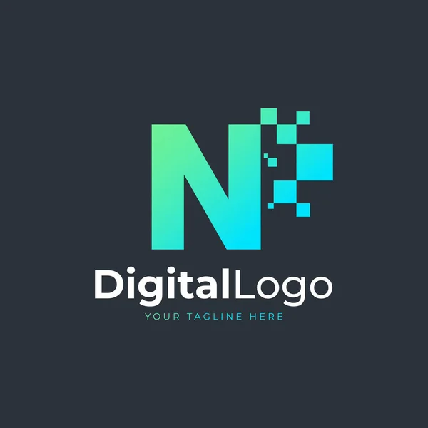 Tech Letter Logo Blaue Und Grüne Geometrische Form Mit Quadratischen — Stockvektor