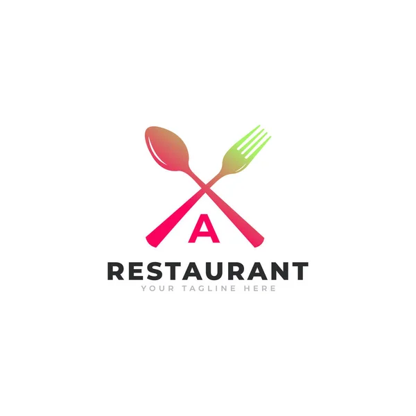 餐厅标志 食肆标志图标模板用勺子叉的首字母A — 图库矢量图片