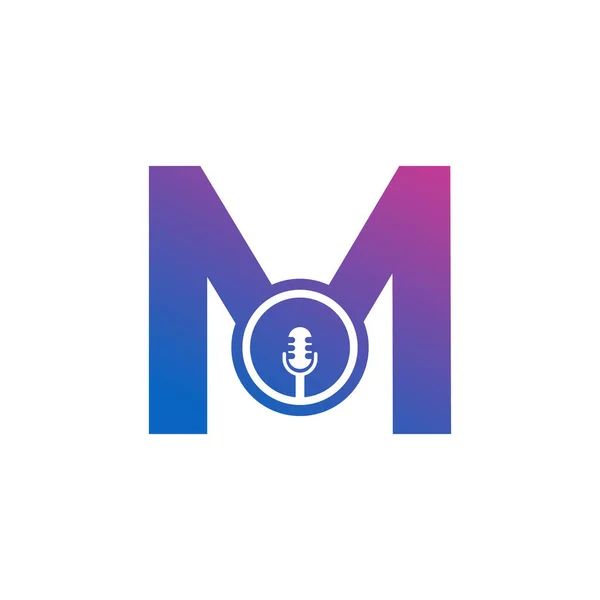 Lettre Podcast Record Logo Alphabet Avec Illustration Vectorielle Icône Microphone — Image vectorielle