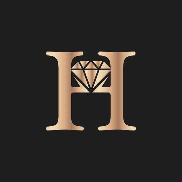 金字奢华H与钻石符号 优质钻石标志设计灵感 — 图库矢量图片