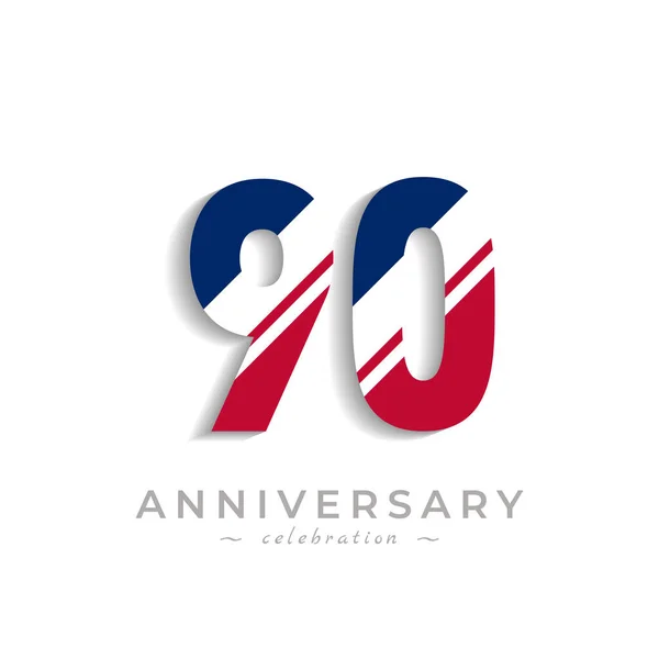 Célébration 90E Anniversaire Avec Slash Blanc Rouge Bleu Drapeau Américain — Image vectorielle