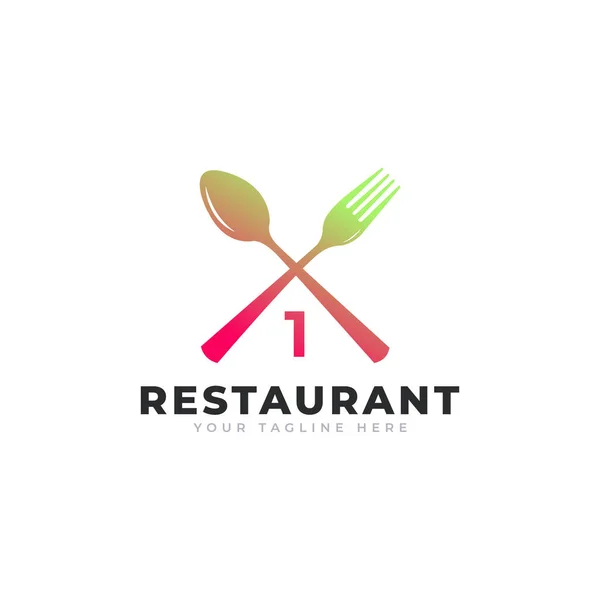 Logo Restaurante Número Com Garfo Colher Para Logotipo Restaurante Icon —  Vetores de Stock