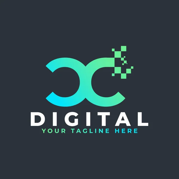 Teknik Mektup CC Logosu. Kare Pikselli Mavi ve Yeşil Geometrik Şekiller. İş ve Teknoloji Logoları için kullanılabilir. Tasarım Fikirleri Şablonu Elemanı.