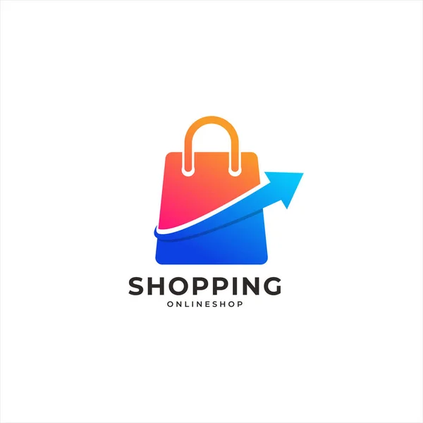 Shopping Bag Sales Arrow Increase Logo Geometric Shape Linear Style — Stock Vector