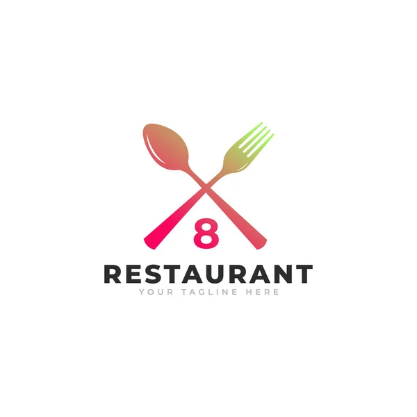 餐厅标志 八号餐厅标志图标模板用勺子叉 — 图库矢量图片