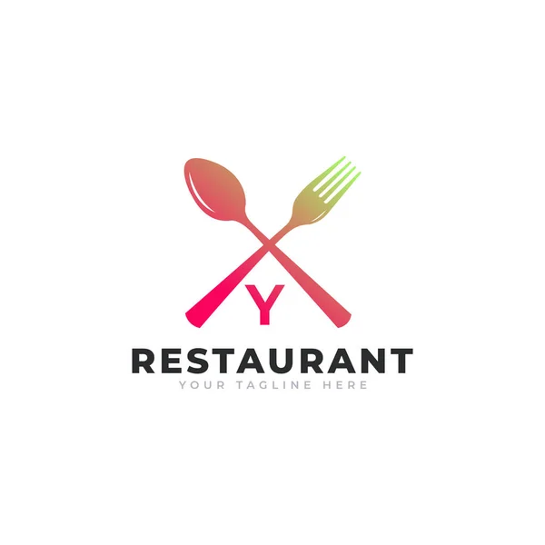 餐厅标志 食肆标志图标模板用勺子叉的首字母Y — 图库矢量图片