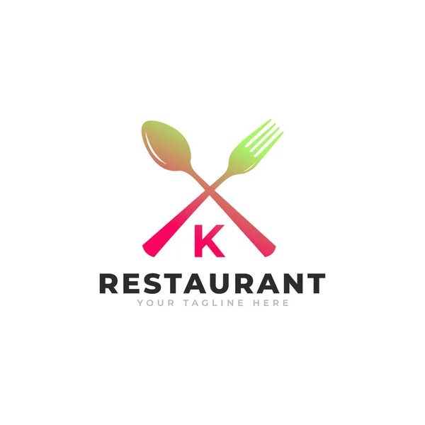 餐厅标志 食肆标志图标模板用勺子叉首字母K — 图库矢量图片