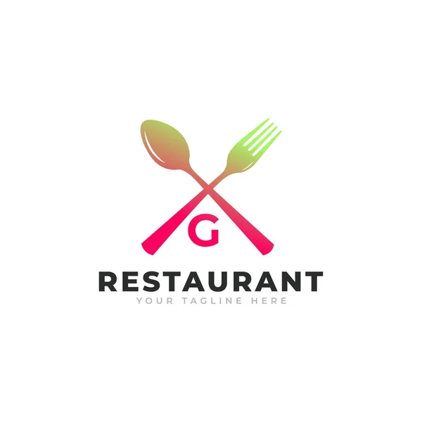 餐厅标志 食肆标志图标模板用勺子叉的首字母G — 图库矢量图片