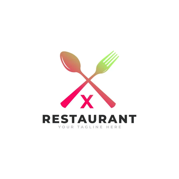 餐厅标志 食肆标志图标模板用勺子叉的首字母X — 图库矢量图片