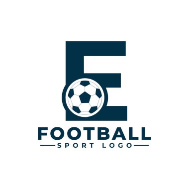 E harfi, Futbol Topu Logosu Tasarımı. Spor Takımı veya Şirket Kimliği için Vektör Tasarım Şablonu Elementleri.