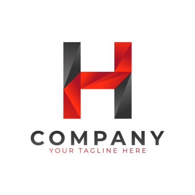Yaratıcı Baş harf H logosu tasarımı. Siyah ve Kırmızı Geometrik Ok Şekli Düşük Polyester Biçimli. İş ve Marka Logoları için kullanılabilir. Düz Vektör Logo Tasarım Fikir Şablonu Elemanı. Eps10 Vektörü