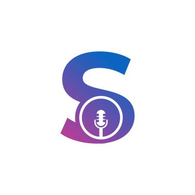 S Podcast Kayıt Logosu. Mikrofon Simgesi Vektör İllüstrasyonlu Alfabe