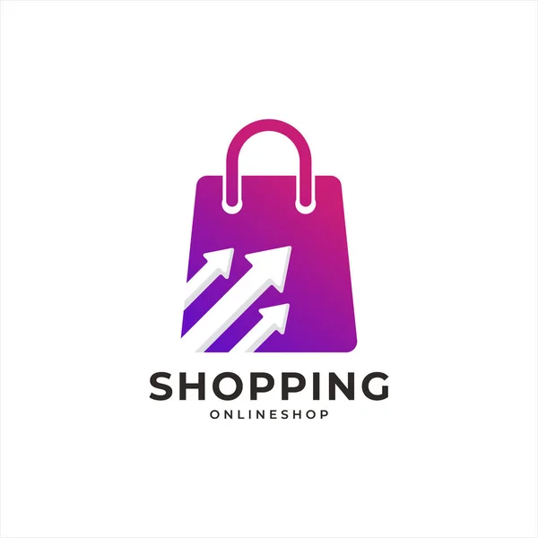 Shopping Bag Vendita Con Freccia Aumenta Logo Con Forma Geometrica — Vettoriale Stock