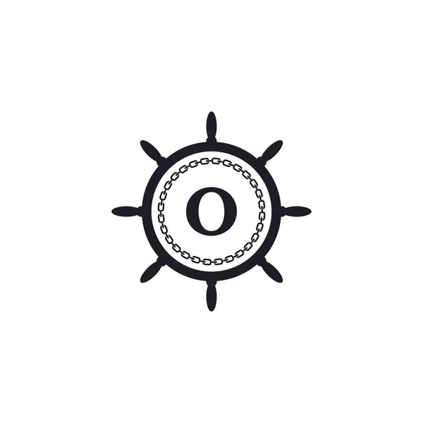 Letter Ship Steering Wheel Circular Chain Icon Nautical Logo Inspiration — Stock Vector