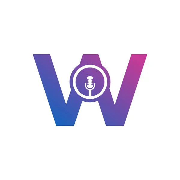 Harfi Podcast Kayıt Logosu Mikrofon Simgesi Vektör Llüstrasyonlu Alfabe — Stok Vektör