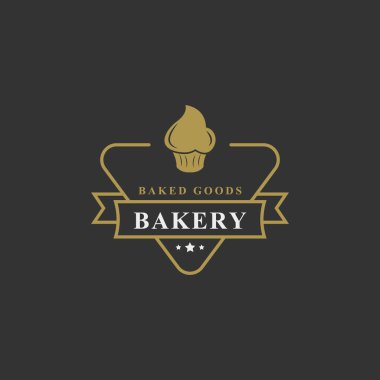 Fırın Logoları için klasik Retro Rozet. Fırın ve Kafe Typography Elementleri ve Siluetleri için iyi