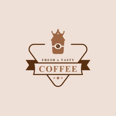Klasik Retro Rozet Kafe Logoları. Bardak, fasulye, cafe vintage stil tasarım vektörü illüstrasyonu