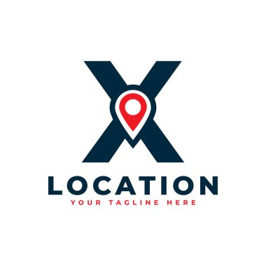 Zarif Harf X Geotag veya Konum Sembol Logosu. Kırmızı Şekli Noktası Konum Simgesi. İş ve Teknoloji Logoları için kullanılabilir. Düz Vektör Logo Tasarımı Fikir Şablonu Elemanı.