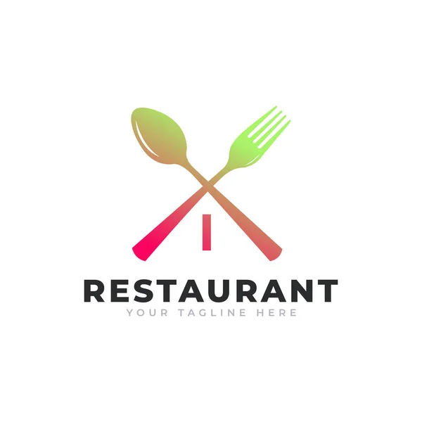 Логотип Ресторана Первоначальное Письмо Ложечной Вилкой Шаблона Логотипа Ресторана — стоковый вектор