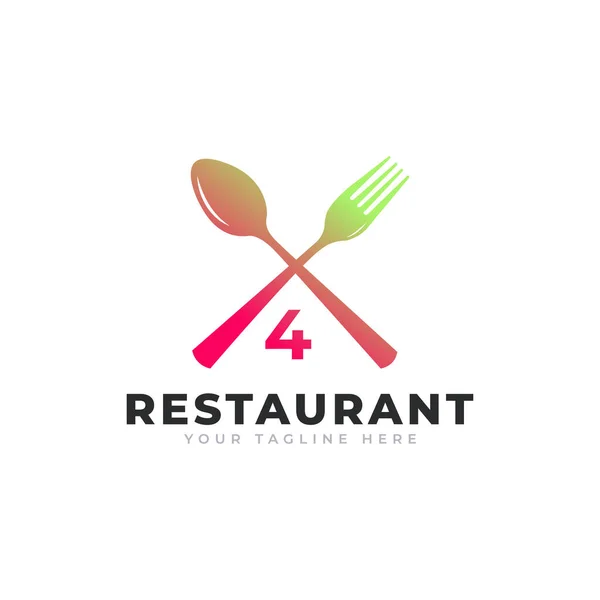 Logo Restaurant Numéro Avec Fourchette Cuillère Pour Modèle Conception Icône — Image vectorielle