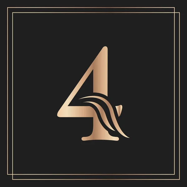 エレガントなナンバー4優雅なロイヤル書道美しいロゴ ブックデザイン ブランド名 レストラン ブティック またはホテルのためのヴィンテージゴールドドローエンブレム — ストックベクタ