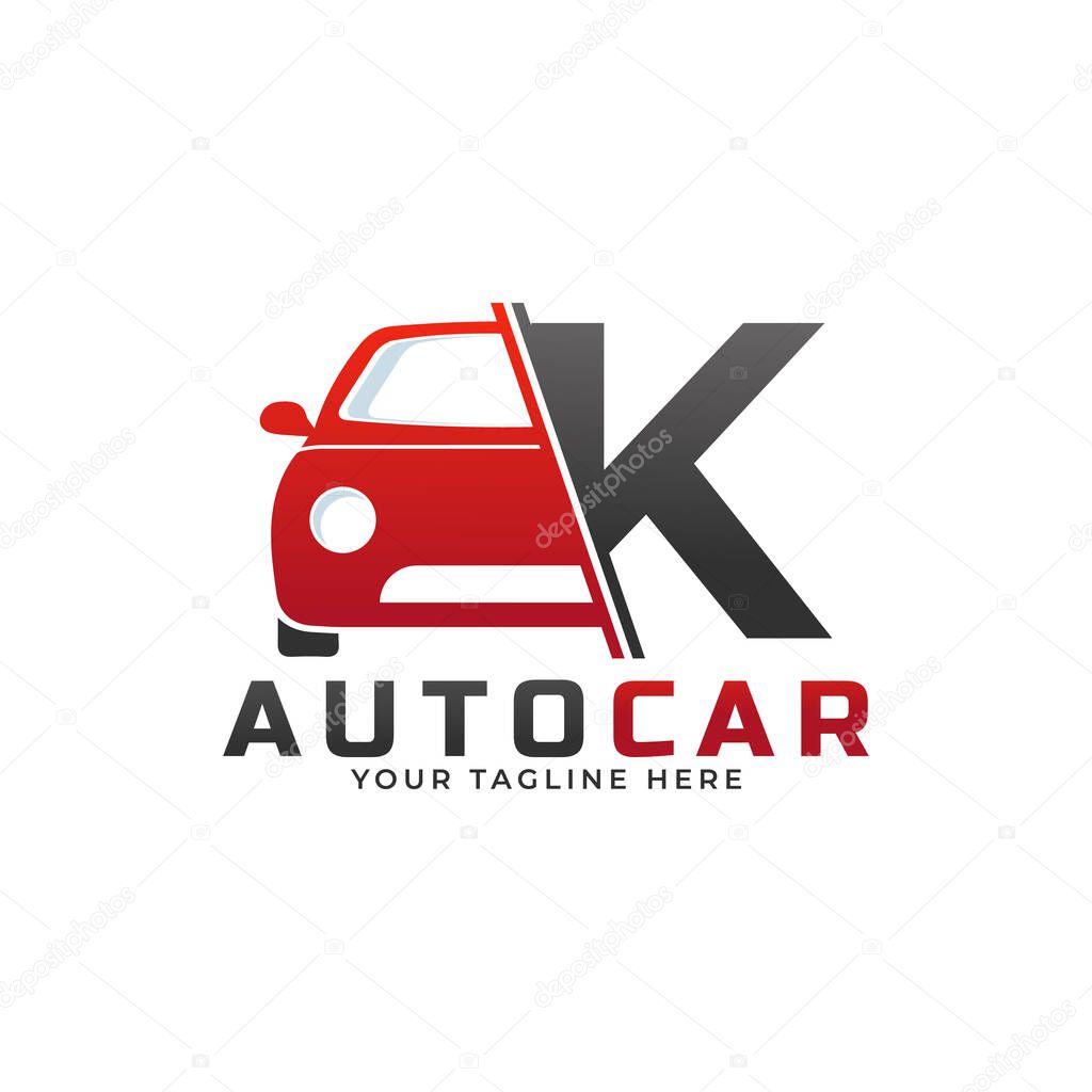 Letter K with Car Maintenance Vector. Concept Automotive Logo Design of Sports Vehicle.