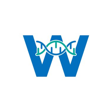 İlk harf W Genetik DNA Simgesi Logo Tasarım Elemanı. Biyolojik Çizim