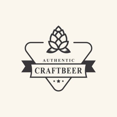 Hops Craft Bira Bira Bira Fabrikası Logosu Şablon Şablonu için Vintage Retro Rozet