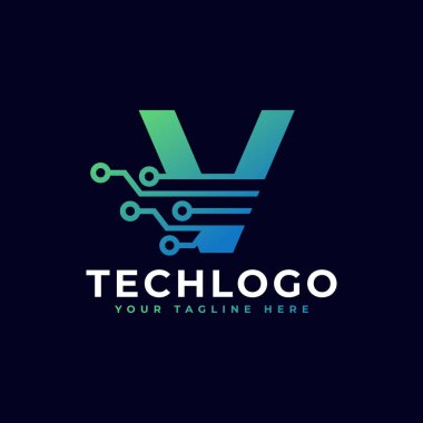 Teknisyen Mektup V logosu. Yeşil ve Mavi Gradyan Renkli Fütürist Vektör Logosu Şablonu. Geometrik Şekil. İş ve Teknoloji Logoları İçin Kullanılabilir.