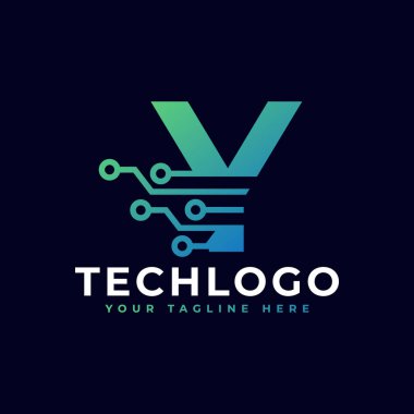 Teknisyen Y Logosu. Yeşil ve Mavi Gradyan Renkli Fütürist Vektör Logosu Şablonu. Geometrik Şekil. İş ve Teknoloji Logoları İçin Kullanılabilir.
