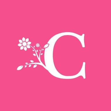 C harfi süslü logogram çiçeğini birleştirdi. İş ve Doğa Logoları İçin Kullanılabilir.