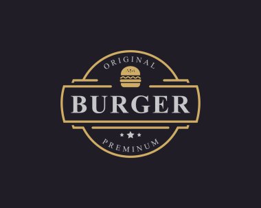 Antika Rozet Jambon Biftek Patty Burger Fast Food Logo Tasarımı İlham Verici