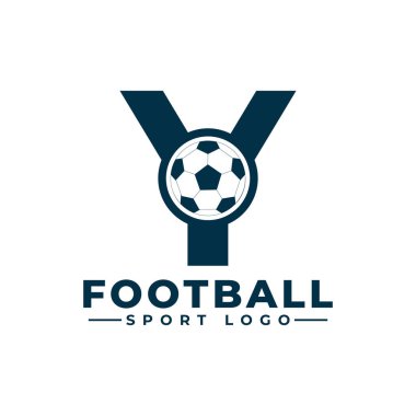 Y harfi ile futbol topu logosu tasarımı. Spor Takımı veya Şirket Kimliği için Vektör Tasarım Şablonu Elementleri.
