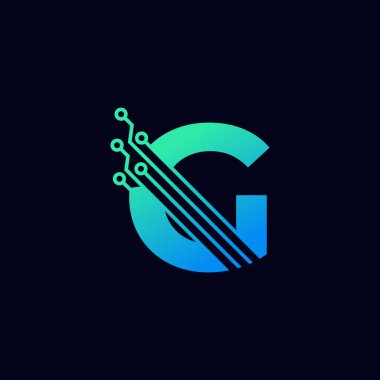 Teknisyen G Logosu. Yeşil ve Mavi Gradyan Renkli Fütürist Vektör Logosu Şablonu. Geometrik Şekil. İş ve Teknoloji Logoları İçin Kullanılabilir.