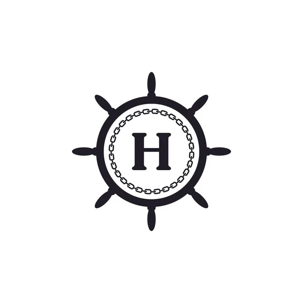 Bokstav Ship Steering Wheel Circular Chain Icon Nautical Logo Inspiration — Stock vektor