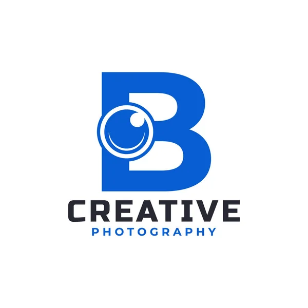 Letter B with Camera Lens Logo Design. Creative Letter Mark Suitable for Company Brand Identity, Entertainment, Photography, Business Logo Template