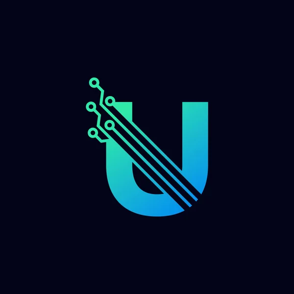 Tech Letter Logo Futuristic Vector Logo Template Green Blue Gradient — Stock Vector
