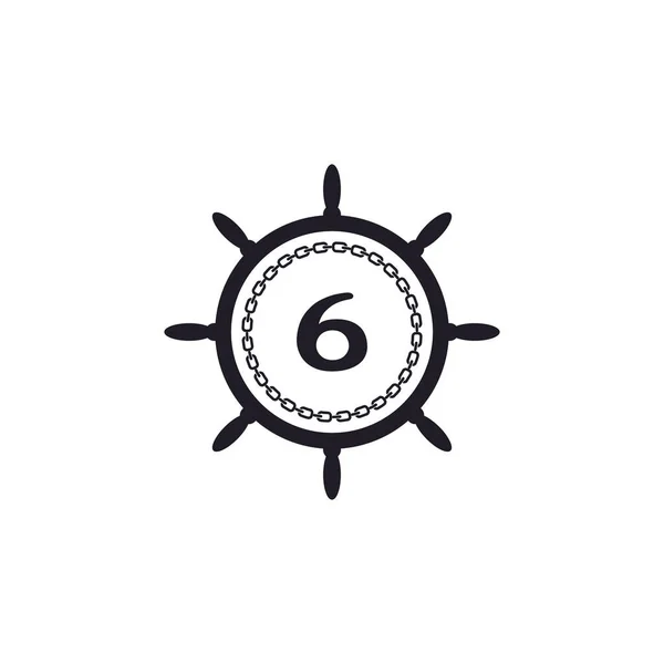 Nummer Schiffsinnenlenkrad Und Kreisförmige Kettensymbole Für Nautische Logo Inspiration — Stockvektor