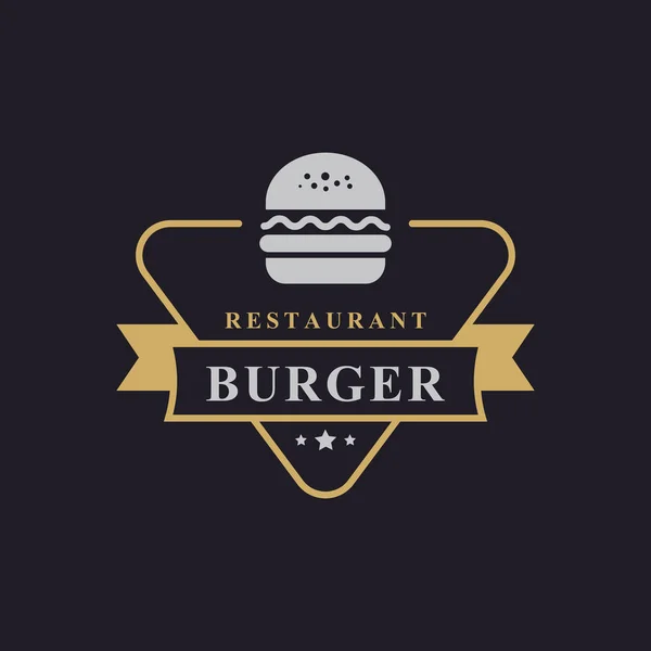 Vintage Retro Crachá Presunto Carne Patty Burger Para Fast Food —  Vetores de Stock