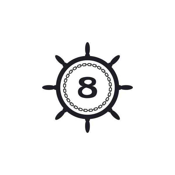 Numer Wewnątrz Statku Kierownica Ikona Okrągłego Łańcucha Dla Inspiracji Logo — Wektor stockowy