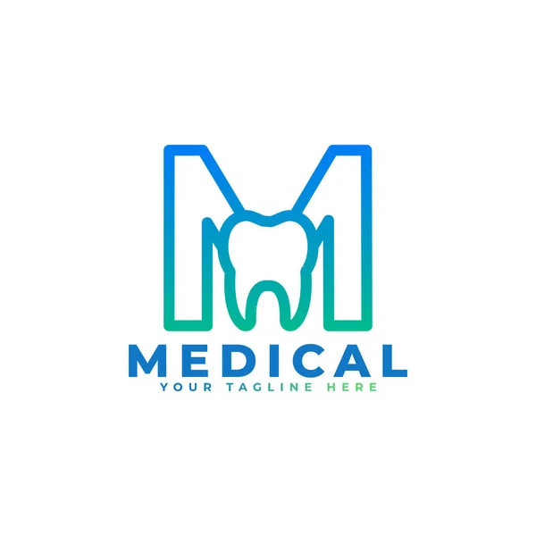 Logo Clínica Dental Blue Linear Shape Letter Vinculado Con Símbolo — Archivo Imágenes Vectoriales