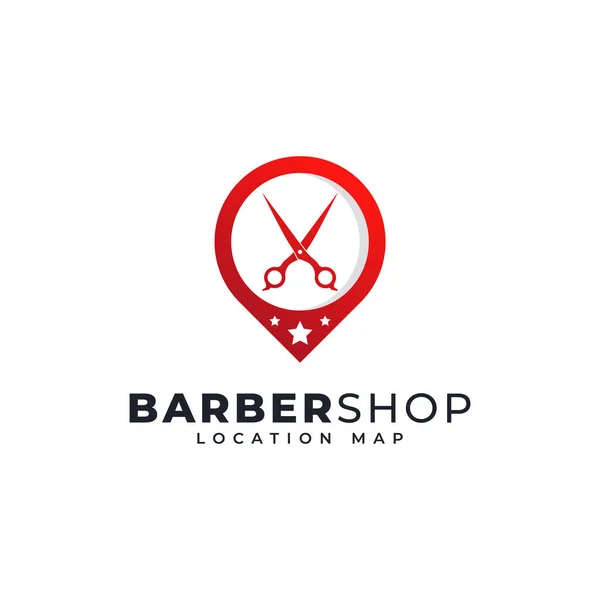 Barbershop Localização Logo Template Design Mapa Pin Combinado Com Tesoura — Vetor de Stock