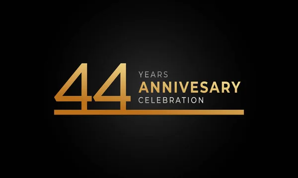单行金银色庆祝活动 贺卡和背景为黑色的邀请函44周年庆祝标志 — 图库矢量图片