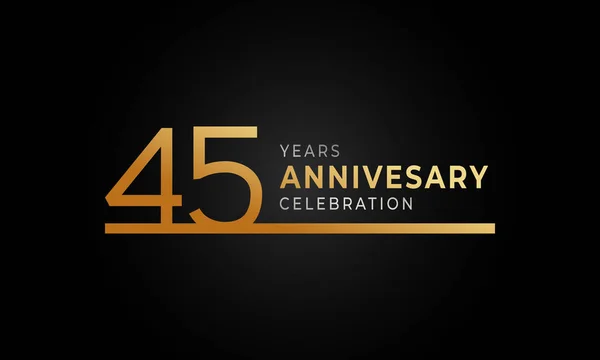 单行金银色庆祝活动 贺卡和背景为黑色的邀请函45周年庆祝标志 — 图库矢量图片