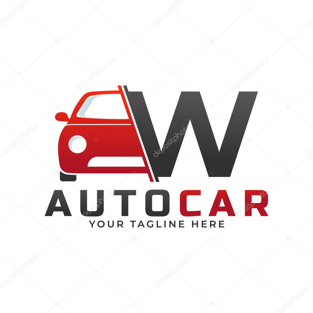 Letter W with Car Maintenance Vector. Concept Automotive Logo Design of Sports Vehicle.