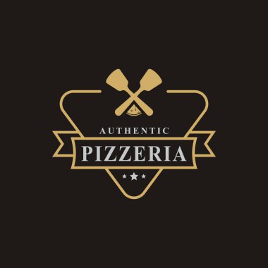 Spatula Pizza Pizzacısı için klasik Retro Rozet Amblem Tasarımı Sembolü