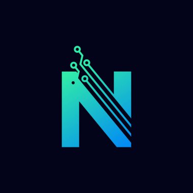 Teknik Mektup N Logosu. Yeşil ve Mavi Gradyan Renkli Fütürist Vektör Logosu Şablonu. Geometrik Şekil. İş ve Teknoloji Logoları İçin Kullanılabilir.