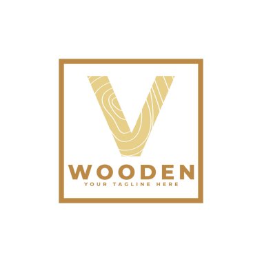 Tahta desenli V harfi ve kare şekilli logo. İş, Mimarlık, Gayrimenkul, İnşaat ve İnşaat Logoları İçin Kullanılabilir